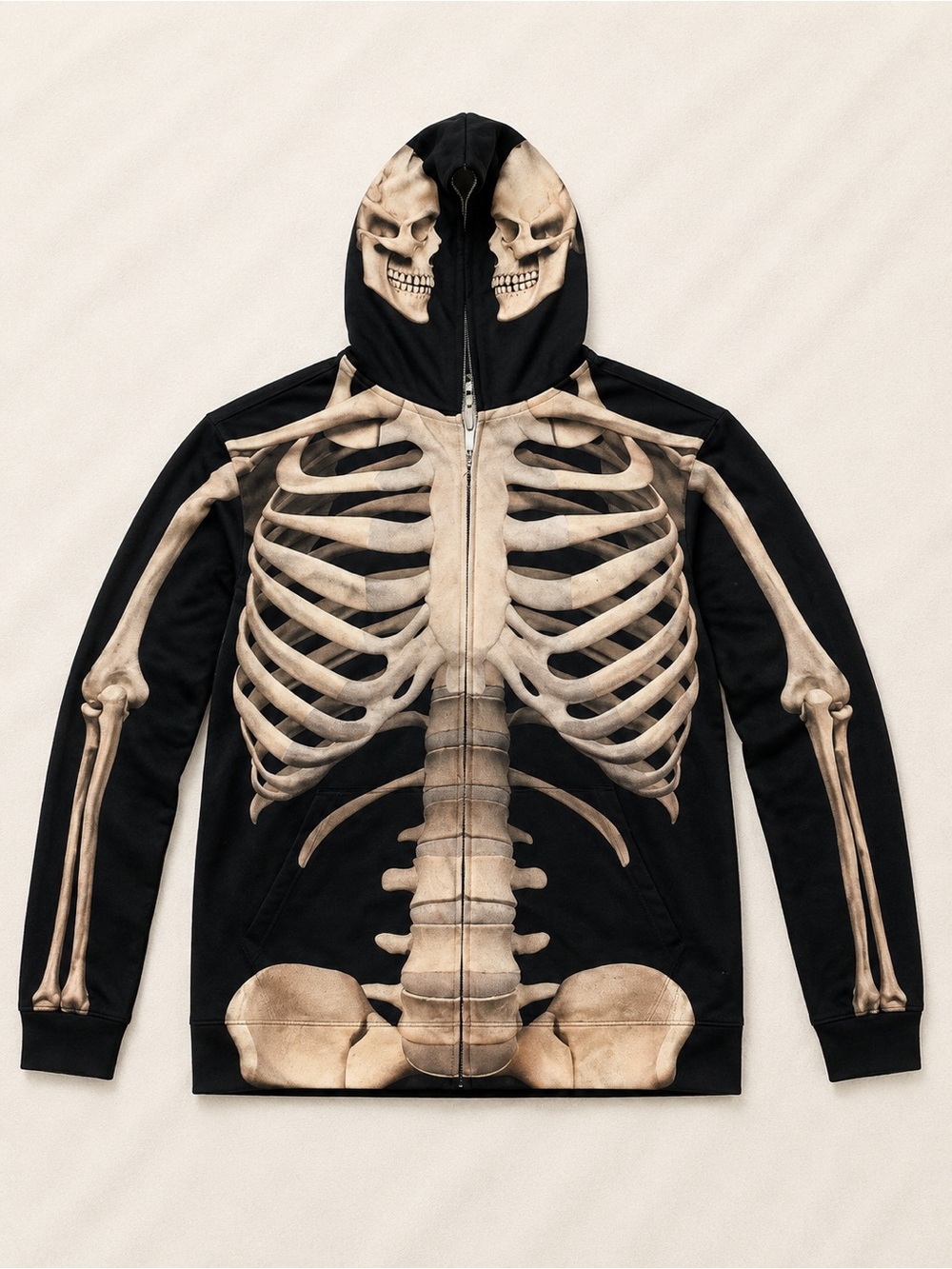 Black Zip Hoodie with Full Skeleton Print